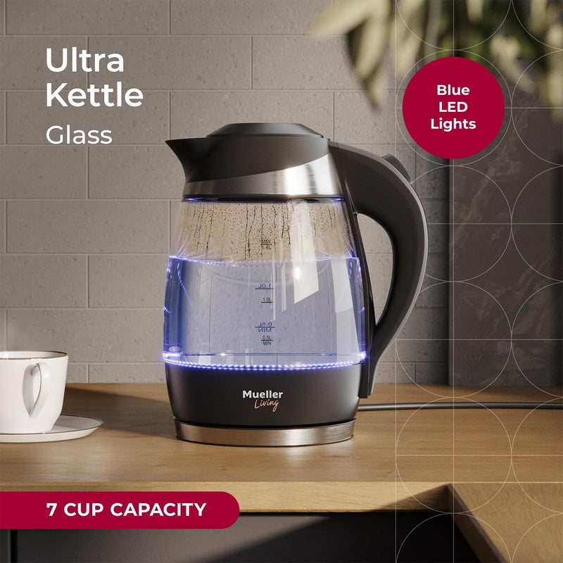 Mueller Living Electric Kettle, Electric Tea Kettle for Boiling Water, 1500W SpeedBoil with Automatic Shutoff, 1.8L Cordless with LED Light, Borosilicate Glass Tea Kettle Pot Water Heater, BPA Free - Image 3