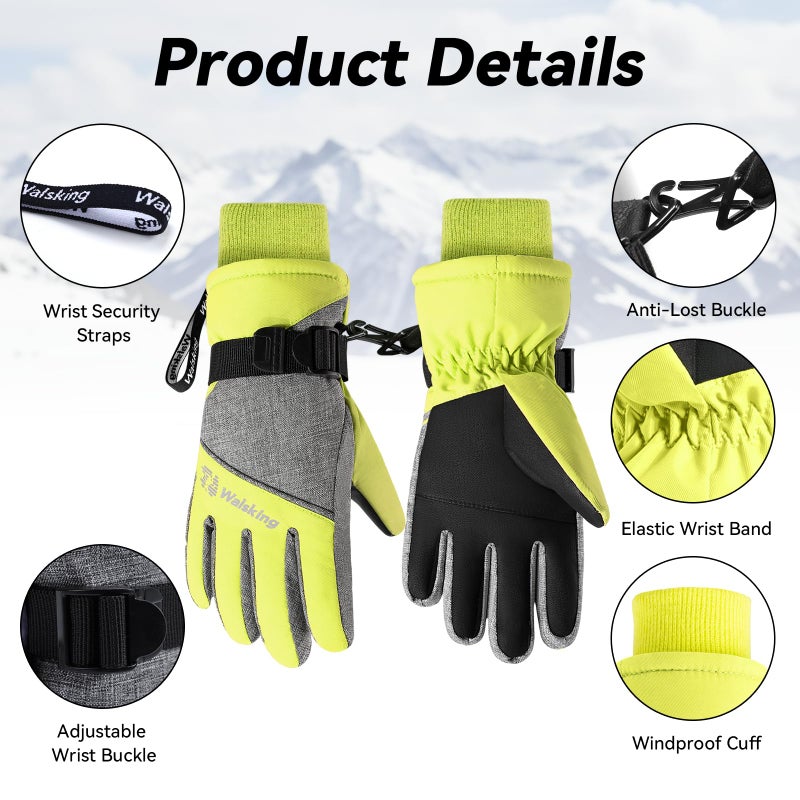 WALSKING Kids Waterproof Winter Thinsulate Warm Cold Weather Winter Snow Ski Gloves-Fits Boys and Girls Youth Child Outdoor - Image 2