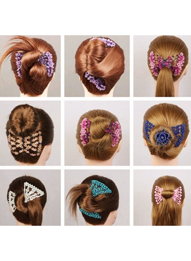 Ruihfas - Vintage Beaded Crystal Flower Easy Stretchy Double Clips Hair Comb Hair Accessories (Blue) - Image 1