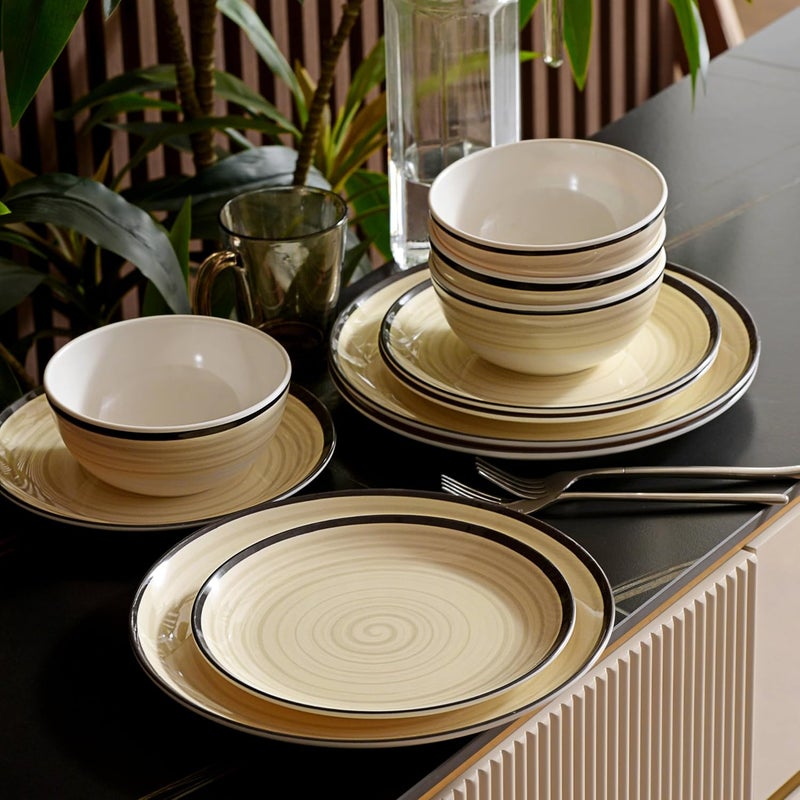 Hesinco Melamine Dinnerware Set for 4 12Pcs Dinnerware Sets Lightweight Plates And Bowls Sets Morden Dishes Sets for Indoor and Outdoor Use Dishwasher Safe BPA FreeOff White - Image 2