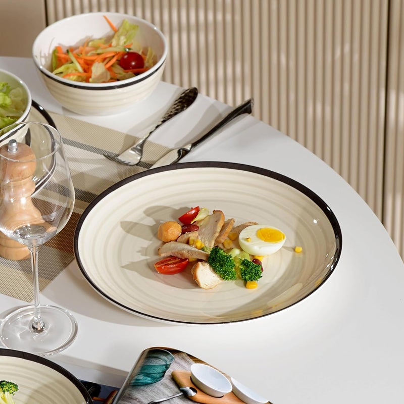 Hesinco Melamine Dinnerware Set for 4 12Pcs Dinnerware Sets Lightweight Plates And Bowls Sets Morden Dishes Sets for Indoor and Outdoor Use Dishwasher Safe BPA FreeOff White - Image 3