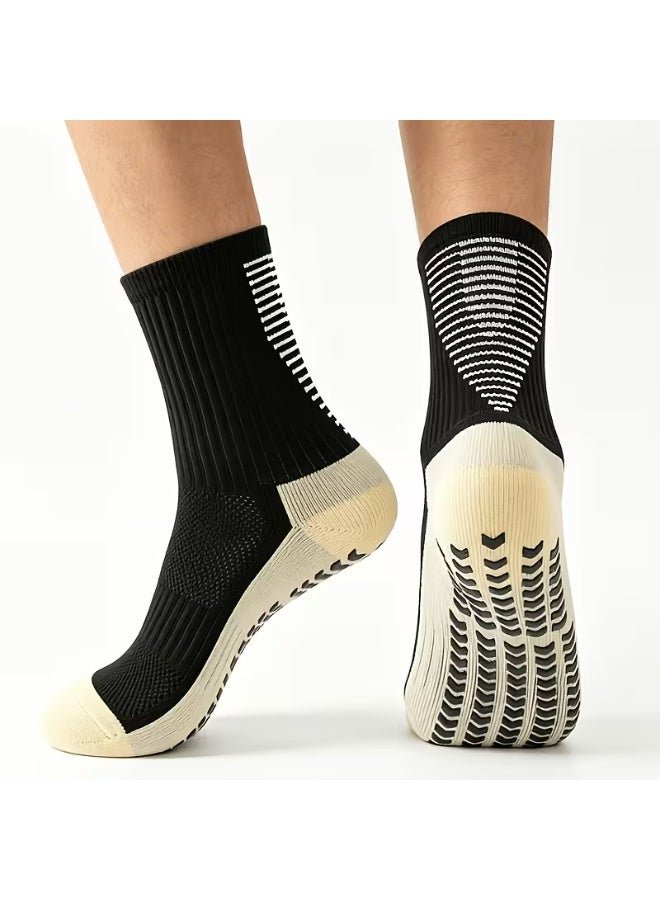 4 Pairs Non-Slip Grip Sports Socks for Men & Women | Cushioned Terry Towel Bottom | Breathable Athletic Football, Basketball, Soccer, Rugby, Running, Hiking, Tennis & Skateboarding Socks | Black - Image 2