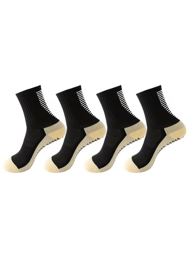 4 Pairs Non-Slip Grip Sports Socks for Men & Women | Cushioned Terry Towel Bottom | Breathable Athletic Football, Basketball, Soccer, Rugby, Running, Hiking, Tennis & Skateboarding Socks | Black - Image 1