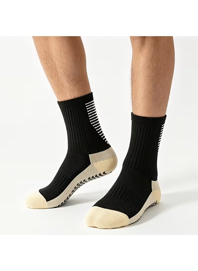 4 Pairs Non-Slip Grip Sports Socks for Men & Women | Cushioned Terry Towel Bottom | Breathable Athletic Football, Basketball, Soccer, Rugby, Running, Hiking, Tennis & Skateboarding Socks | Black - Image 3