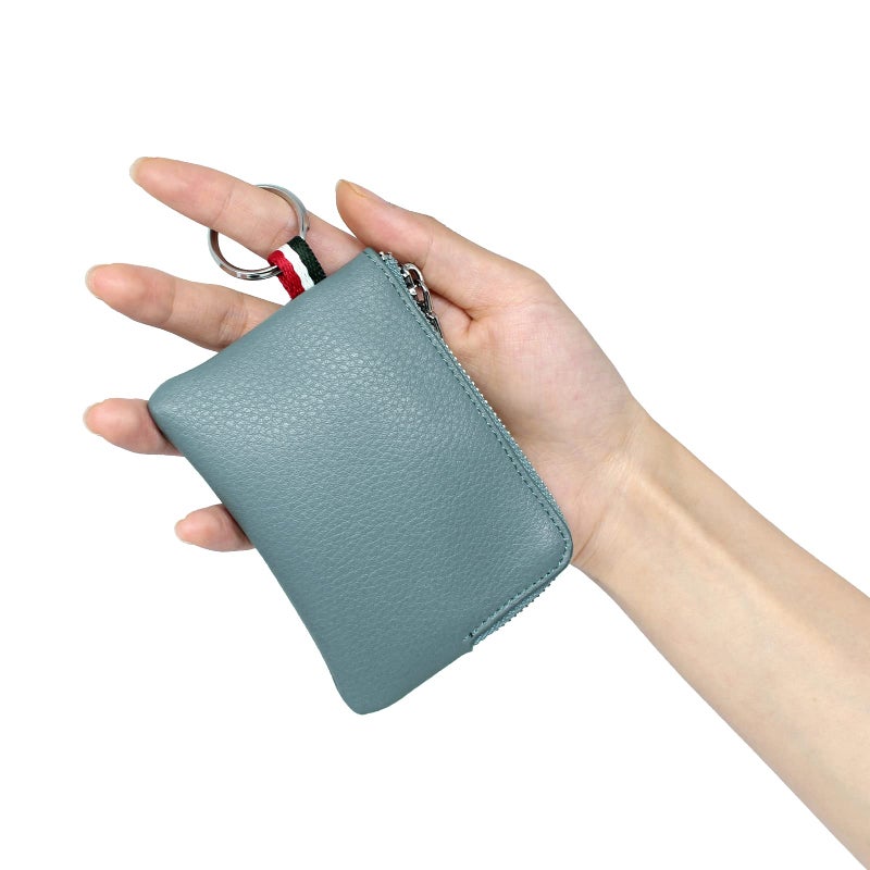 imeetu Leather Coin Purse Wallet, Mini Dual Keyrings Change Pouch Card Holder for Men Women (Blue, standard) - Image 2