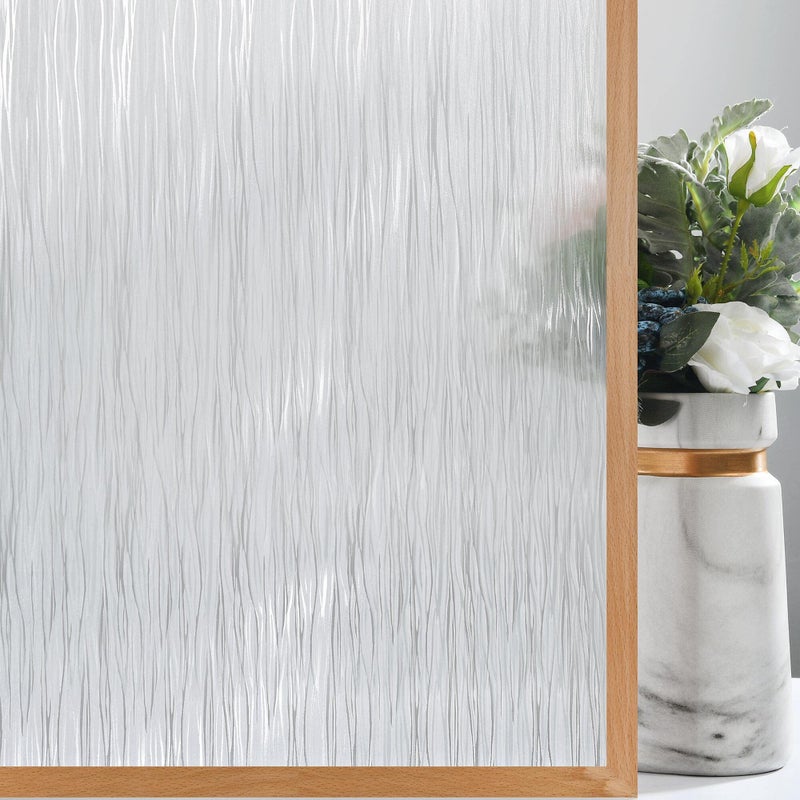 VELIMAX Frosted Window Privacy Film Non Adhesive Window Cling Removable Glass Covering Clear Water Opaque Window Film for Home Anti UV 354x1574 inches