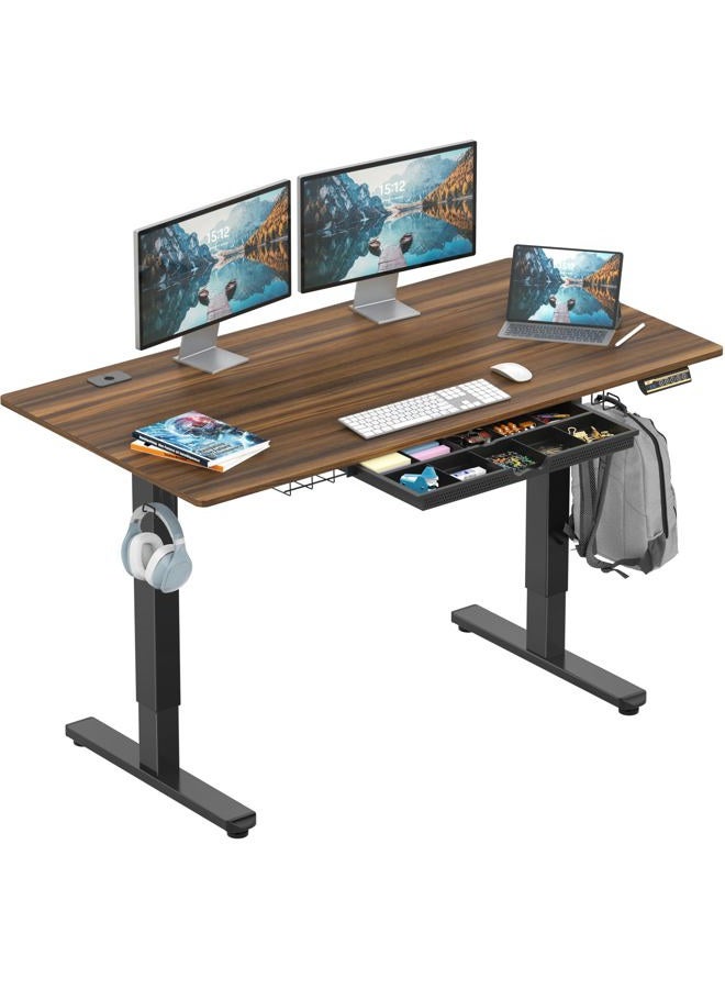 SHW 55-Inch Large Electric Height Adjustable Standing Desk, 55 x 28 Inches, Walnut - Image 1