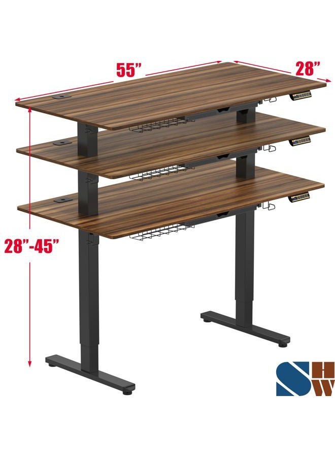 SHW 55-Inch Large Electric Height Adjustable Standing Desk, 55 x 28 Inches, Walnut - Image 3