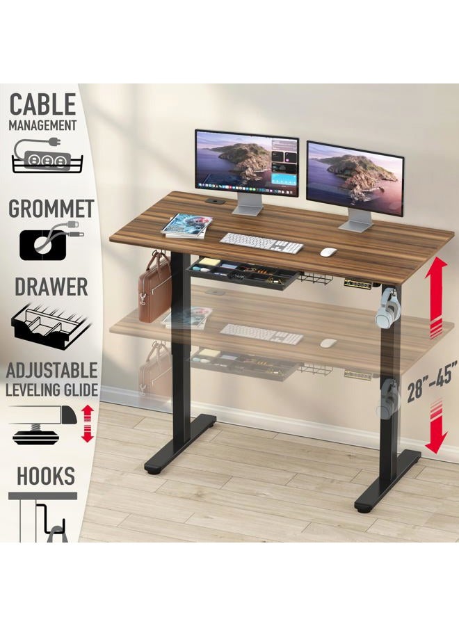 SHW 55-Inch Large Electric Height Adjustable Standing Desk, 55 x 28 Inches, Walnut - Image 2