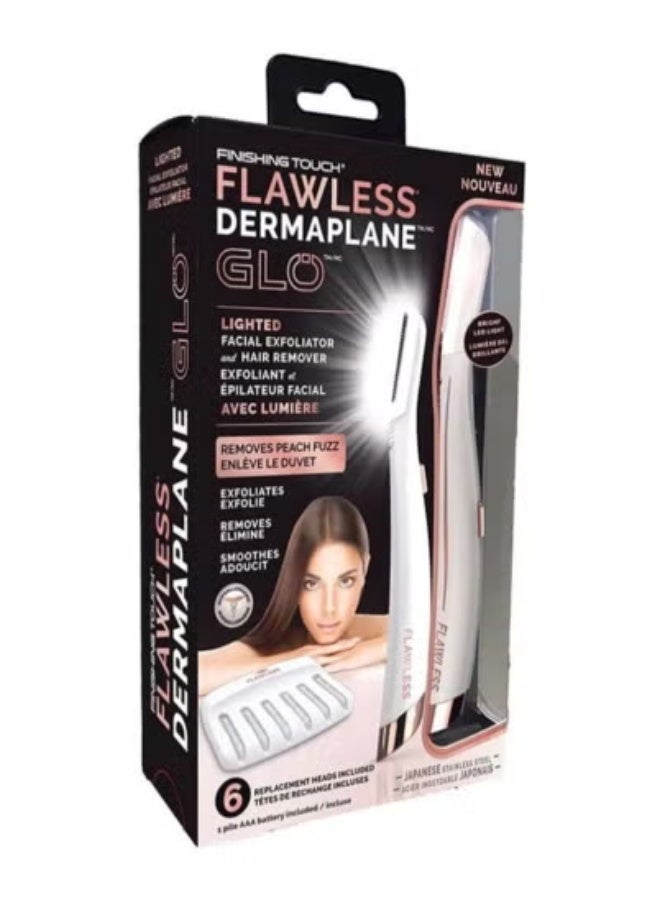 Flawless Dermaplane GLO Facial Hair Remover for Women – Precision Eyebrow & Face Hair Trimmer with Built-In LED Light – White/Copper Design – Painless & Gentle Exfoliating Tool for Peach Fuzz, Dead Skin & Facial Hair Removal – Smooths Skin Texture for Makeup Application – Battery Powered & Travel-Friendly - Image 1