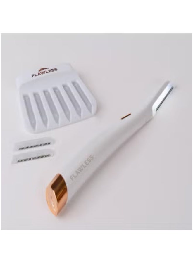 Flawless Dermaplane GLO Facial Hair Remover for Women – Precision Eyebrow & Face Hair Trimmer with Built-In LED Light – White/Copper Design – Painless & Gentle Exfoliating Tool for Peach Fuzz, Dead Skin & Facial Hair Removal – Smooths Skin Texture for Makeup Application – Battery Powered & Travel-Friendly - Image 3