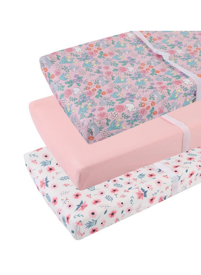 Tontukatu Changing Pad Cover Set 3 Pack Jersey Knit Ultra Soft for Baby Boys Girls Floral/Grey Rabbit/Pink - Image 1