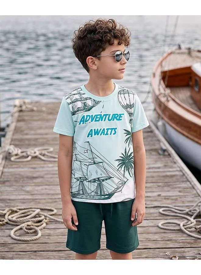 Ollington St. Ollington St. Cotton Knit Printed Half Sleeves T-Shirt  & Shorts Set - Multicolour