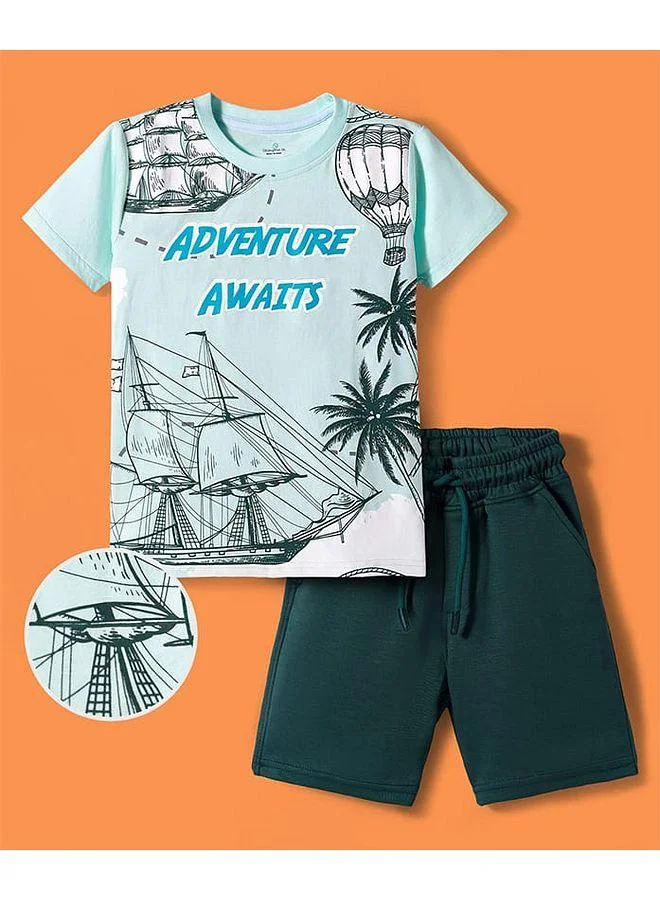 Ollington St. Ollington St. Cotton Knit Printed Half Sleeves T-Shirt  & Shorts Set - Multicolour