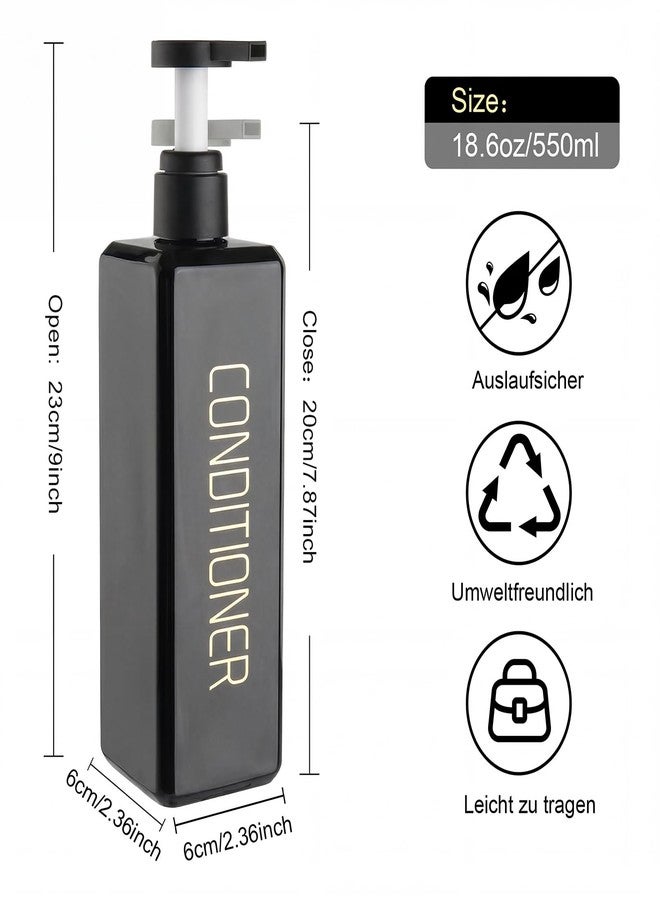 Hethyo Shampoo and Conditioner Dispenser Shower Soap Bottles 3 Pack 550ml/18.6oz Refillable Shampoo Pump Bottle Dispenser Plastic Empty Body Wash Dispensers with Stylish Permanent Labels for Bathroom (Black) - Image 2