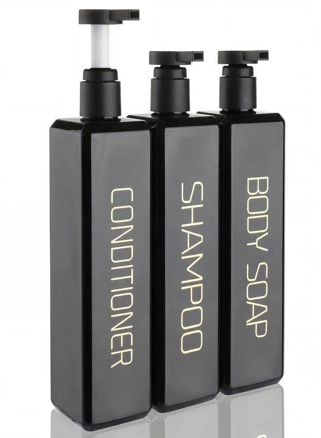 Hethyo Shampoo and Conditioner Dispenser Shower Soap Bottles 3 Pack 550ml/18.6oz Refillable Shampoo Pump Bottle Dispenser Plastic Empty Body Wash Dispensers with Stylish Permanent Labels for Bathroom (Black) - Image 1