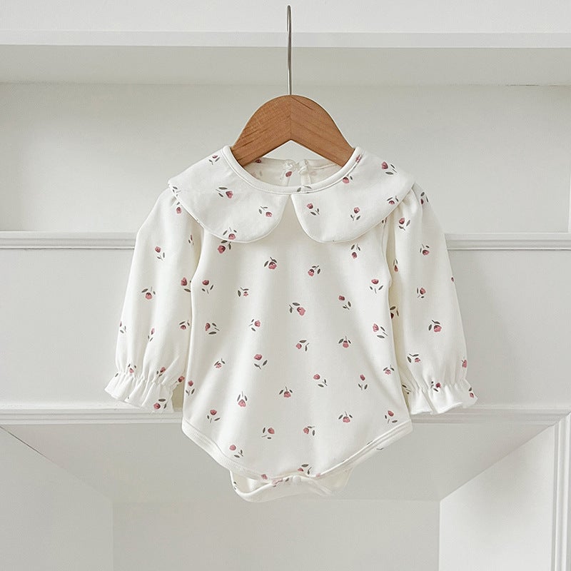 Infant Girl Baby Doll Collar Long Sleeve Triangle Hatshirt Climbing Cotton Base Top - Image 1