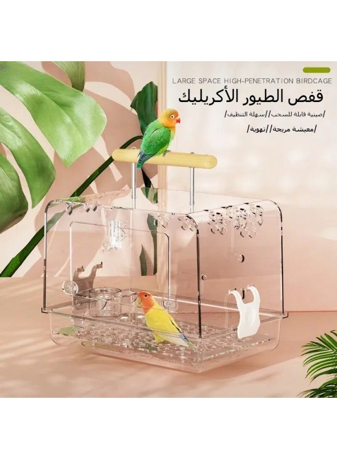 Car parrot outing cage acrylic Xuanfeng peony tiger skin special outing cage bird take-out cage carrying bag cage + food bowl bracket + food bowl + water bottle + log bird station stick - Image 5