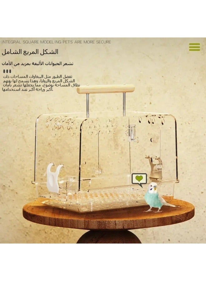Car parrot outing cage acrylic Xuanfeng peony tiger skin special outing cage bird take-out cage carrying bag cage + food bowl bracket + food bowl + water bottle + log bird station stick - Image 4