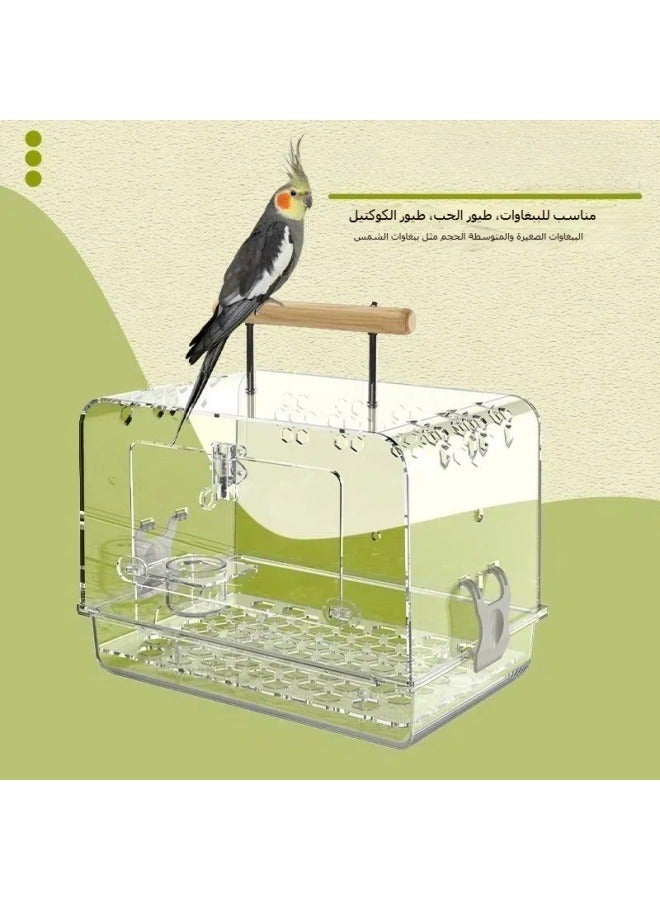 Car parrot outing cage acrylic Xuanfeng peony tiger skin special outing cage bird take-out cage carrying bag cage + food bowl bracket + food bowl + water bottle + log bird station stick - Image 3