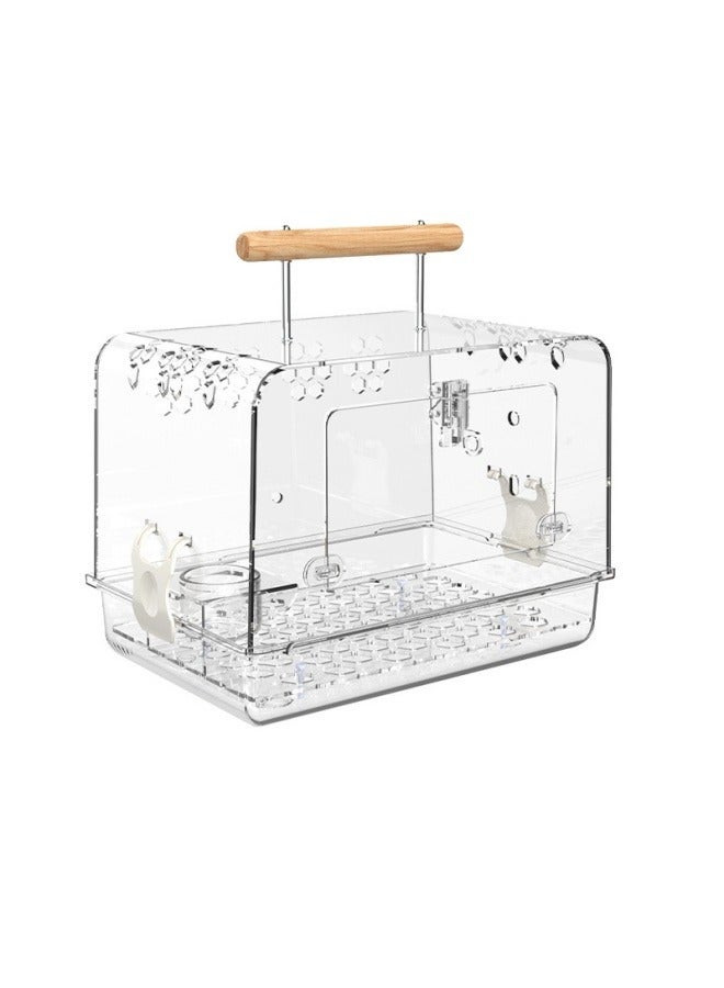 Car parrot outing cage acrylic Xuanfeng peony tiger skin special outing cage bird take-out cage carrying bag cage + food bowl bracket + food bowl + water bottle + log bird station stick - Image 1