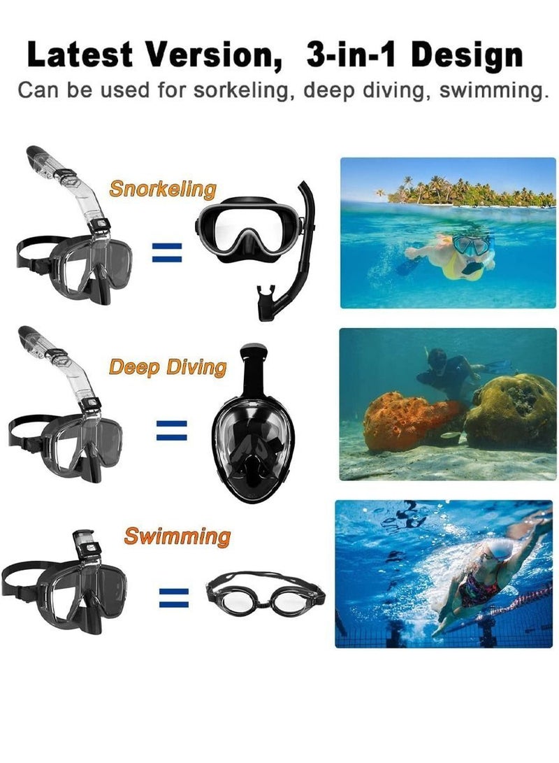 Generic Professional Dry Top Foldable Snorkel Mask Panoramic 180 Degree Crystal Clear HD View Anti Fog Anti Leak Scuba Diving Mask with Camera Mount for Scuba Diving Snorkeling Freediving Swimming - Image 5