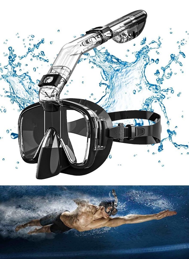 Generic Professional Dry Top Foldable Snorkel Mask Panoramic 180 Degree Crystal Clear HD View Anti Fog Anti Leak Scuba Diving Mask with Camera Mount for Scuba Diving Snorkeling Freediving Swimming - Image 1