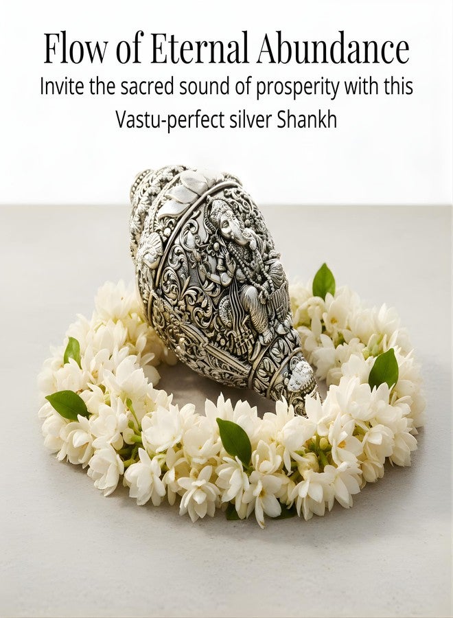 Dev Aastha 999 Pure Silver Plated Ganesh Shankh | 6 Inch Grand Vastu Showpiece for Success & Wealth | Sacred Conch Shell Idol for Home Temple & Altar - Image 3
