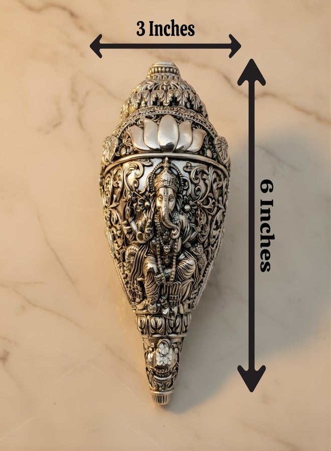 Dev Aastha 999 Pure Silver Plated Ganesh Shankh | 6 Inch Grand Vastu Showpiece for Success & Wealth | Sacred Conch Shell Idol for Home Temple & Altar - Image 2