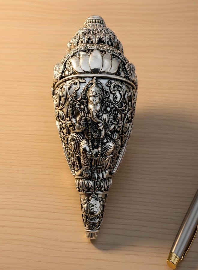 Dev Aastha 999 Pure Silver Plated Ganesh Shankh | 6 Inch Grand Vastu Showpiece for Success & Wealth | Sacred Conch Shell Idol for Home Temple & Altar - Image 5