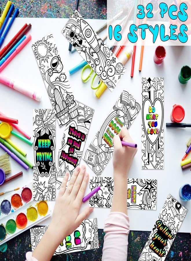 MWOOT 32 Pcs Color Your Own Book Marks DIY Coloring Bookmarks,Double-Sided Paper Inspirational Page Markers for Students Reading,Funny Page Clips for Game Prize School Gift(16 Designs,15x5cm) - Image 4