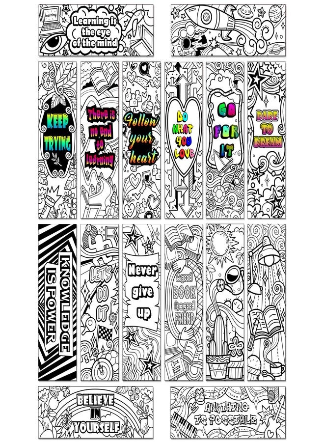 MWOOT 32 Pcs Color Your Own Book Marks DIY Coloring Bookmarks,Double-Sided Paper Inspirational Page Markers for Students Reading,Funny Page Clips for Game Prize School Gift(16 Designs,15x5cm) - Image 1