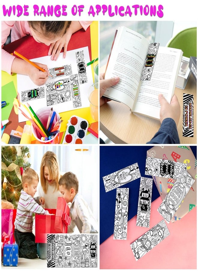 MWOOT 32 Pcs Color Your Own Book Marks DIY Coloring Bookmarks,Double-Sided Paper Inspirational Page Markers for Students Reading,Funny Page Clips for Game Prize School Gift(16 Designs,15x5cm) - Image 2