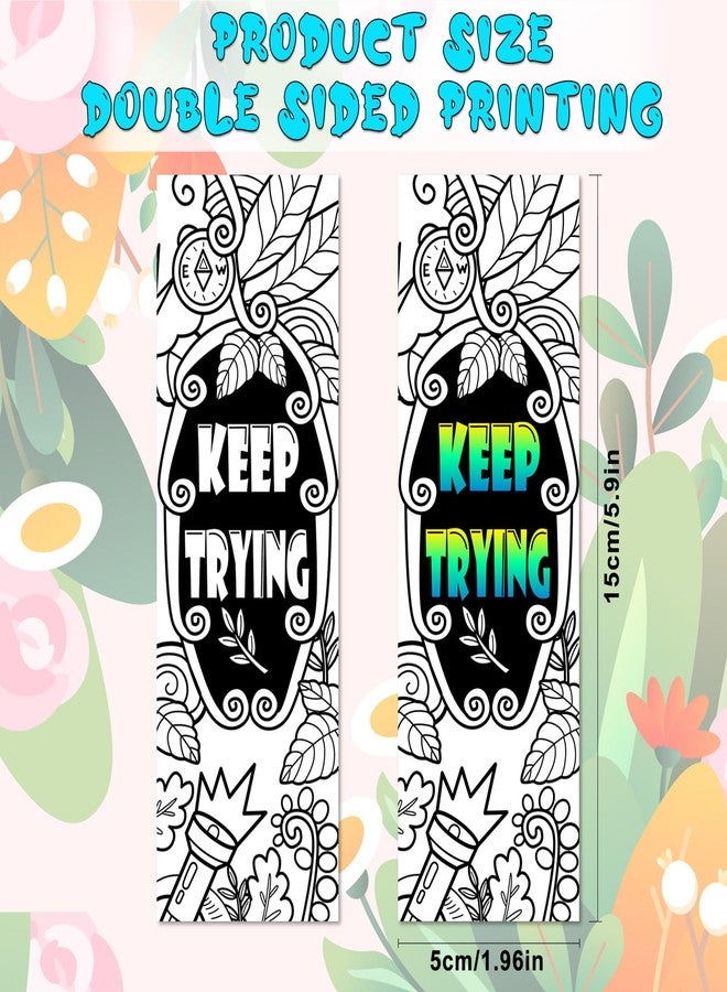 MWOOT 32 Pcs Color Your Own Book Marks DIY Coloring Bookmarks,Double-Sided Paper Inspirational Page Markers for Students Reading,Funny Page Clips for Game Prize School Gift(16 Designs,15x5cm) - Image 3