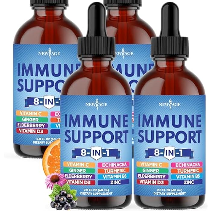 NEW AGE 8-in-1 Immune Support Liquid Drops – Elderberry, Turmeric Curcumin, Echinacea, Ginger, Vitamins C & D3, Zinc & B6 – Fast-Absorbing Immune & Antioxidant Support – Non-GMO – 8 oz - Image 1