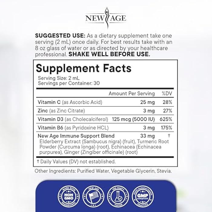 NEW AGE 8-in-1 Immune Support Liquid Drops – Elderberry, Turmeric Curcumin, Echinacea, Ginger, Vitamins C & D3, Zinc & B6 – Fast-Absorbing Immune & Antioxidant Support – Non-GMO – 8 oz - Image 5