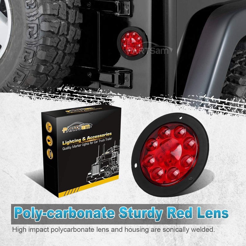 Partsam 2PCS 4" Red Stop Turn Tail Brake Truck Trailer Light Flange Mount 12 Diodes Utility - Image 3