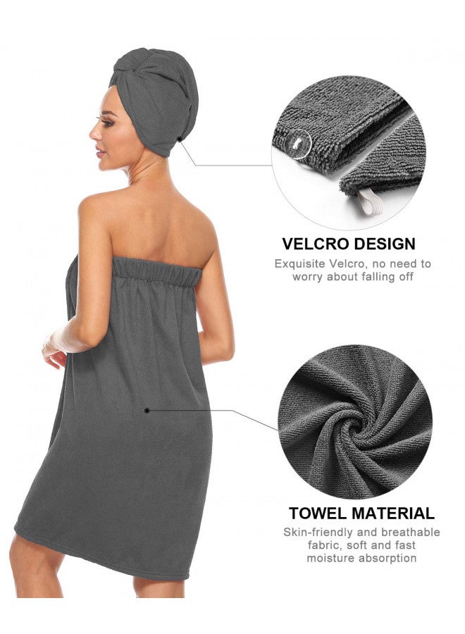 Kniffi Womens Wrap Towel Spa Wraps & Hair Towel Body Wrap Adjustable Closure Bathrobe Grey S/M - Image 2
