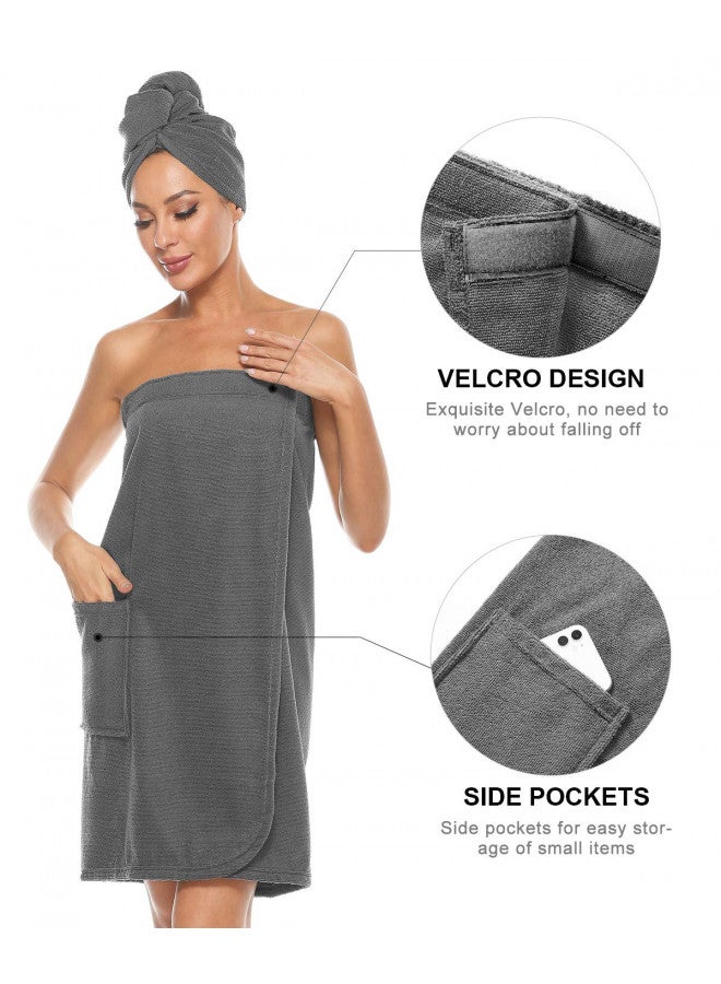 Kniffi Womens Wrap Towel Spa Wraps & Hair Towel Body Wrap Adjustable Closure Bathrobe Grey S/M - Image 1