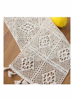 Excefore European Style Natural Table Runner, Hollow Polyester-Cotton Crochet Retro Lace Wedding Table Runner with Tassels for Bohemian Rustic Wedding Bridal Shower Home Dining Table Decor (260x24cm)  - Image 4