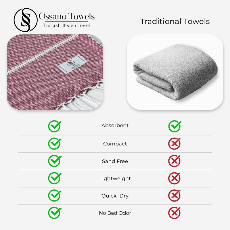 Ossano Turkish Beach Towel Lightweight & Striped Extra Large (39" x 71") - Quick Dry, Versatile and Functional as Bath, Yoga Mat, Gym Towel, Travel Blanket, Picnic Blanket - Burgundy - Image 4