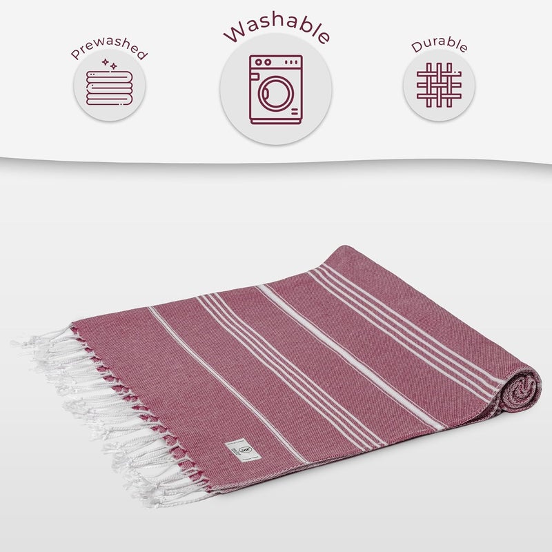 Ossano Turkish Beach Towel Lightweight & Striped Extra Large (39" x 71") - Quick Dry, Versatile and Functional as Bath, Yoga Mat, Gym Towel, Travel Blanket, Picnic Blanket - Burgundy - Image 5