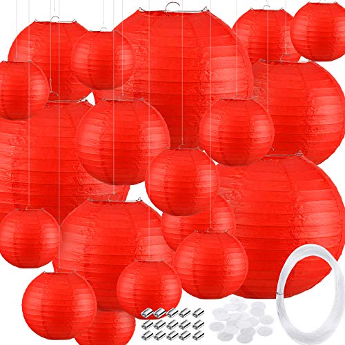 Pelopy 18 Pcs Red Paper Lanterns 4/6/8/12 Inches Chinese Japanese Round Lamp for Paper Lanterns Indoor Wedding Graduation Birthday Party Decorations - Image 1