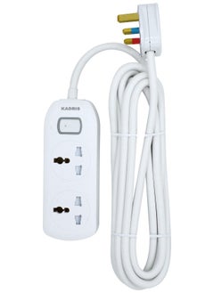 KADRIS Power Strips NK-200 Extension Cord with 2 way Outlets with switch, Charging Socket with 4 meter Heat resistant  Extension Cord (White) ESMA approved  - Image 1