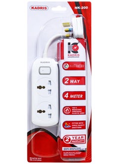KADRIS Power Strips NK-200 Extension Cord with 2 way Outlets with switch, Charging Socket with 4 meter Heat resistant  Extension Cord (White) ESMA approved  - Image 3