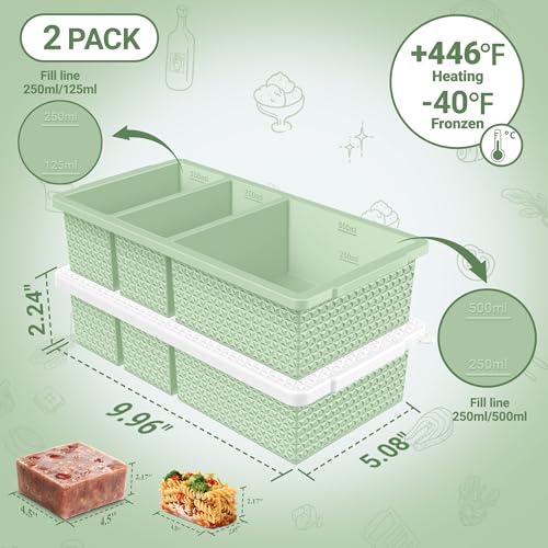 Doasuwish Silicone Freezer Trays with Lid (2-Pack), 1-Cup & 2-Cup Silicone Freezer Molds, Stackable Soup Cubes Freezer Tray with Lid for Portion Control,Food Storage & Meal Prep, Oven & Dishwasher Safe - Image 2