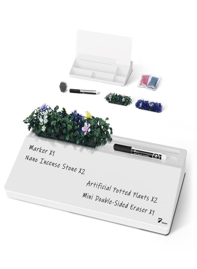 TOWON Glass Small Desktop Whiteboard with Artificial Potted Plant&Nano Incense Stone Aromatic,Dry Erase Board For Desk Notes,Desktop Whiteboard Notepad Dry Erase with Organizer For Home Office Décor - Image 1