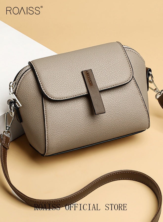 roaiss Women's New Fashion Bags Soft Leather Simple Classic Crossbody Bag Double Layer Compartment Magnetic Closure Handbag Shell Bag  - Image 3