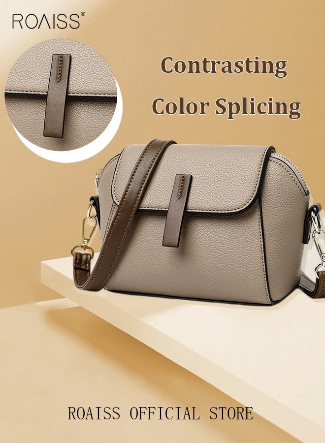 Women's New Fashion Bags Soft Leather Simple Classic Crossbody Bag Double Layer Compartment Magnetic Closure Handbag Shell Bag