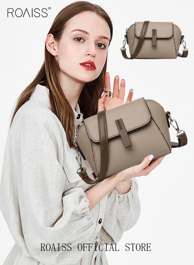 roaiss Women's New Fashion Bags Soft Leather Simple Classic Crossbody Bag Double Layer Compartment Magnetic Closure Handbag Shell Bag  - Image 1